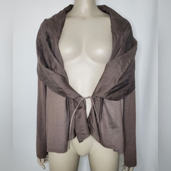 Eileen Fisher Silk, Brown Open Font, Cape, Cardigan. (3 cuts on fabric, hidden) - Picture 2 of 13
